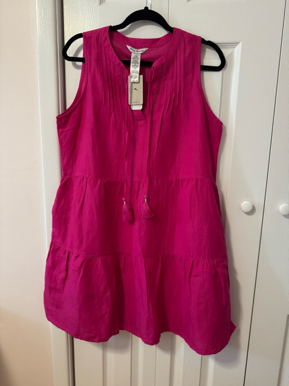 Tommy Bahama St Lucia Sleeveless Tier Dress Pink Maui Linen Blend Size M NWT